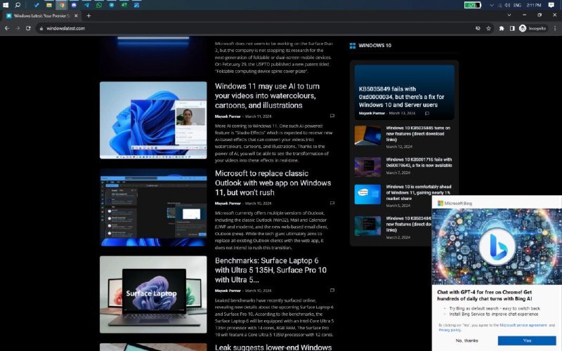 微软确认 Windows 11 和 Windows 10 的 Chrome 中将出现必应搜索（Bing）弹窗广告微软正在推出一项新的服务器端更新，可能会诱导某些人使用 Bing 作为 Google Chrome 中的默认搜索引擎
