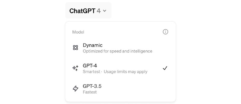 ChatGPT将提供Dynamic（动态）模式OpenAI在其官网表示，ChatGPT即将提供动态模式，选择“动态”选项后，我们将根据智能、功能和速度的组合自动选择最适合您的请求的模型