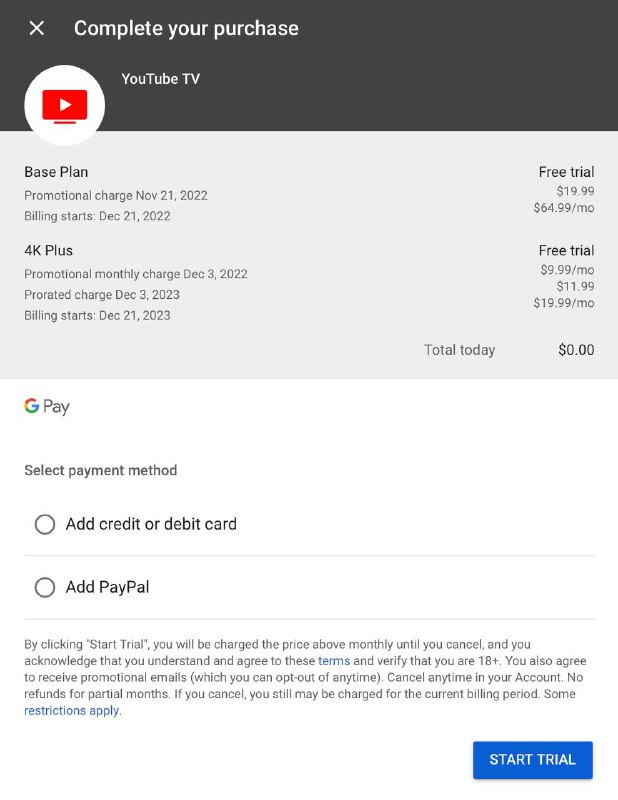 YouTube TV助力世界杯，全场次 4K 支持直播和回看YouTube TV 新用户优惠码：HOLIDAY，可试用2天，首月$19.99，4K Addon $9.99，家庭用户可4个成员不撞车，适合临时观看世界杯via Aifeng Lin🗒 标签: #世界杯 #YouTubeTV 📢 频道: @GodlyNews1🤖 投稿: @GodlyNewsBot
