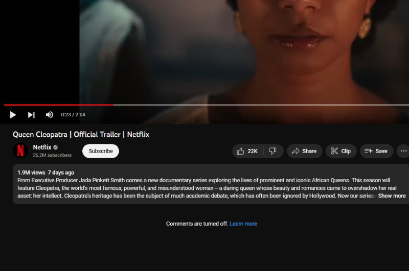 Netflix 关闭了Queen Cleopatra 预告片的评论区 