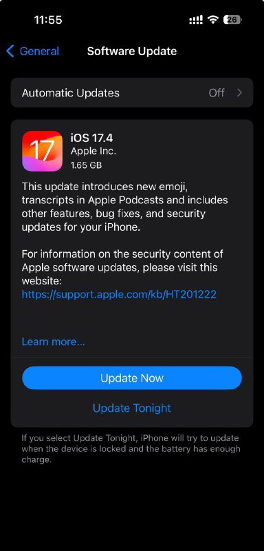 苹果推送 iOS 17.4 正式版via 匿名🗒 标签: #Apple📢 频道: @GodlyNews1🤖 投稿: @GodlyNewsBot