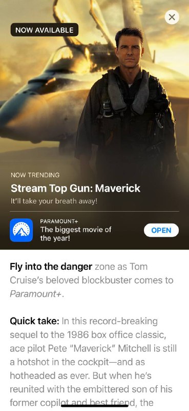 Top Gun: Maverick 已在Paramount+ 流媒体上线via Yutong｜Canada🇨🇦｜UTC-8🗒 标签:  #Paramount #壮志凌云📢 频道: @GodlyNews1🤖 投稿: @GodlyNewsBot