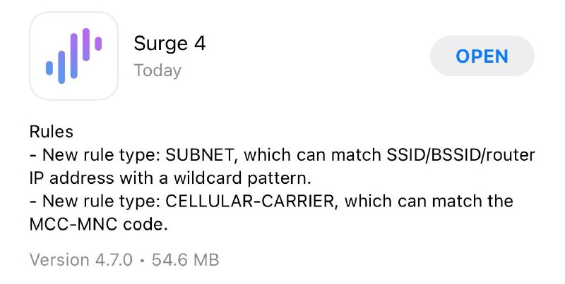 一个新的避免风控的功能实现#Surge #风控👉🏿 Surge更新后提供了CELLULAR-CARRIER规则，配合原有的[Logical Rule]可以实现：开启Surge后，只有当使用特定漫游卡流量时，特定APP才能访问网络✅ 一个栗子🌰：AND,((USER-AGENT,ClearScore*), (NOT,((CELLULAR-CARRIER,234-33)))),REJECT栗子说明：只有当使用CMLink UK（MCCMNC：234-33）数据漫游时，才允许ClearScore连接网络，避免平时不小心打开后触发风控👉🏿 @DocOfCard