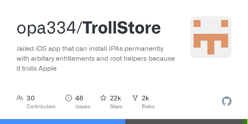 GitHub - opa334/TrollStore: Jailed iOS app that can install IPAs permanently with arbitary entitlements and root helpers because…