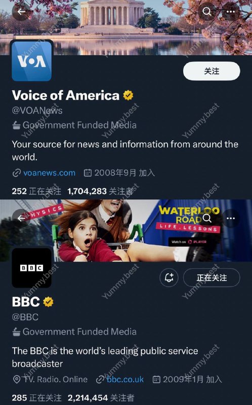 美国之音和BBC已被Twitter 标记为 政府资助媒体前几天， NPR 也被标记了🗒 标签: #Twitter📢 频道: @GodlyNews1🤖 投稿: @godlynewsbot