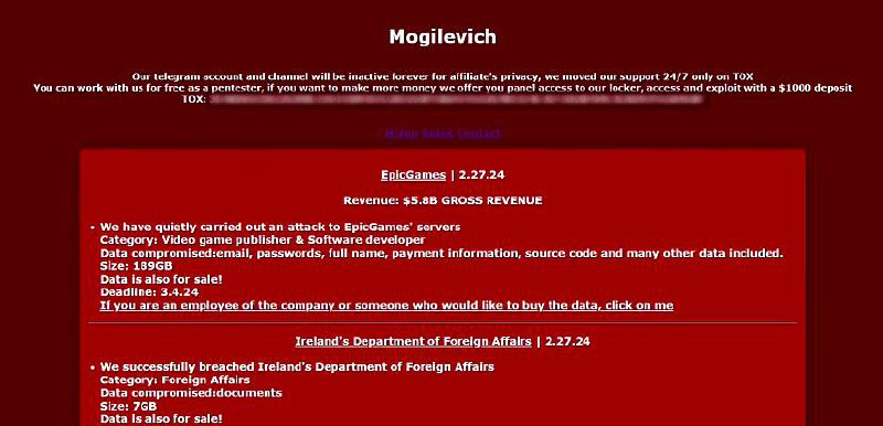Epic遭黑客攻击？近200GB内部数据被盗窃据Cyber Daily报道，近期一个名为Mogilevich的勒索软件团伙称已经黑进了Epic Games的服务器，并窃取了近200GB的内部数据