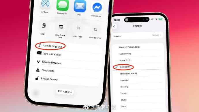 iOS 26 支持将音频文件直接设置为铃声苹果在最新发布的 iOS26 中悄悄改进了 iPhone 自定义铃声方式，现在用户可以直接在文件应用中选中音频文件（时长需短于 30 秒），点击“分享”按钮，在分享菜单中可以看到一个名为“设为铃声”的选项（相应选项也可能隐藏在“更多”按钮中）