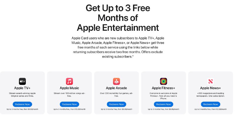 美区Apple 正在免费赠送3个月娱乐订阅五选一，仅适用于新用户和符合条件的回归订阅者