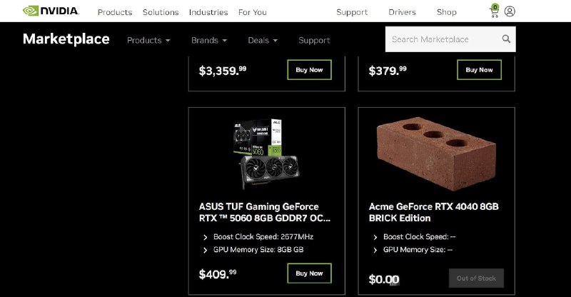 NVIDIA官网惊现“RTX 4040砖头版”NVIDIA美国官网的官方商城里，有人赫然发现了一个非常奇怪的商品“RTX 4040 8GB BRICK EDITION”，也就是砖头版的RTX 4040