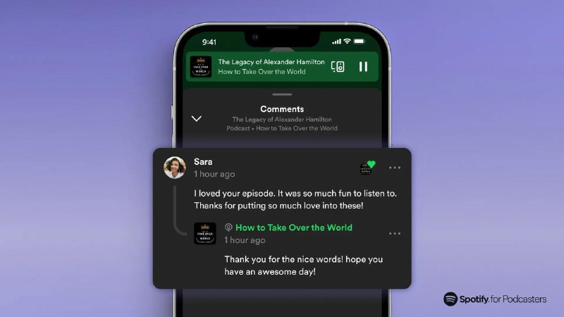 Spotify 允许你在播客节目中留言评论Spotify 正在推出一个可以在播客中留言的功能
