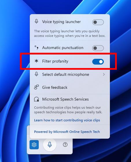 Windows 11 的语音输入功能将可以关闭该死的脏话过滤器这对喜欢在句子里加些脏话的人来说很理想