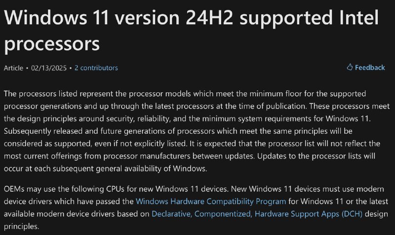 Windows 11 24H2 处理器支持清单更新，多款 Intel CPU 遭移除Microsoft 近日正式公布 Windows 11 24H2 版本的处理器支持清单，并且补上了多款先前未纳入的 AMD 处理器