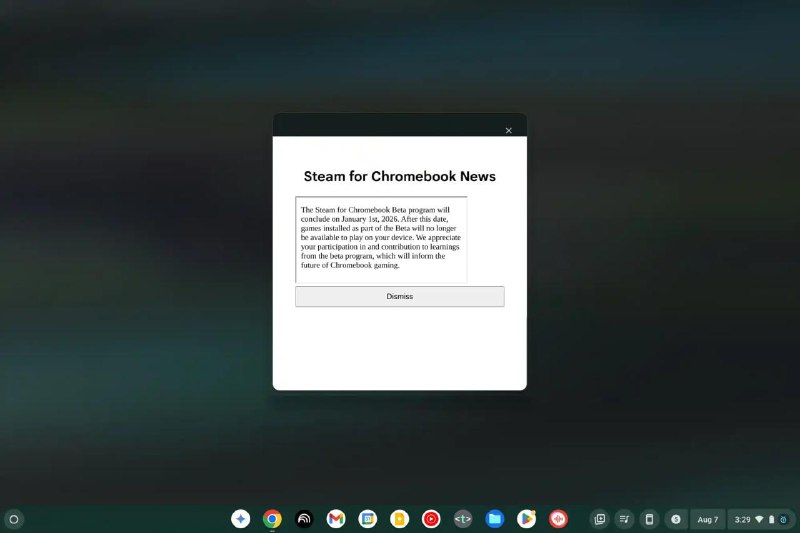 Steam for Chromebook 测试版将于2026年初停止运行Steam for Chromebook 测试版计划将于 2026 年 1 月 1 日结束