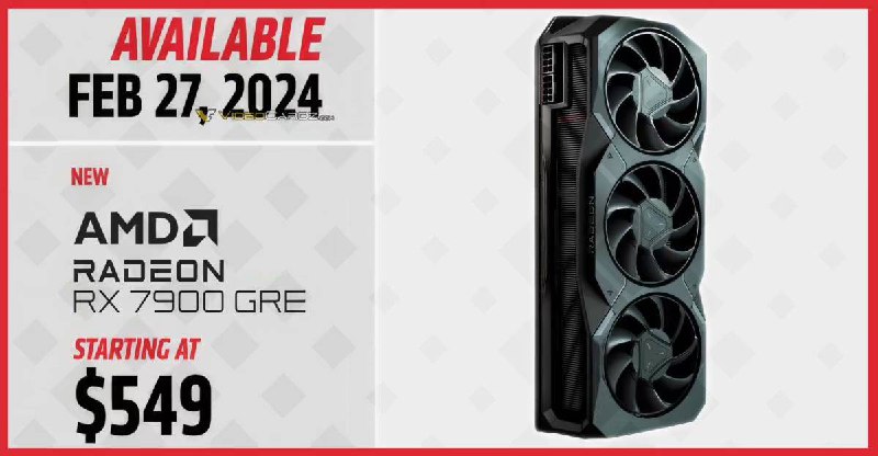不再局限于中国市场：AMD RX 7900 GRE 显卡将面向全球发售，549 美元AMD Radeon RX 7900 GRE 于 2023 年 7 月发布，是 AMD 发布的第四款 Radeon RX 7000 显卡，核心代号为 Navi 31，京东现价 4799~5299 元