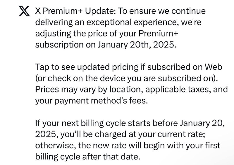 𝕏 上调Premium+订阅的价格，涨幅约25%新价格已实时生效并适用于新订阅者