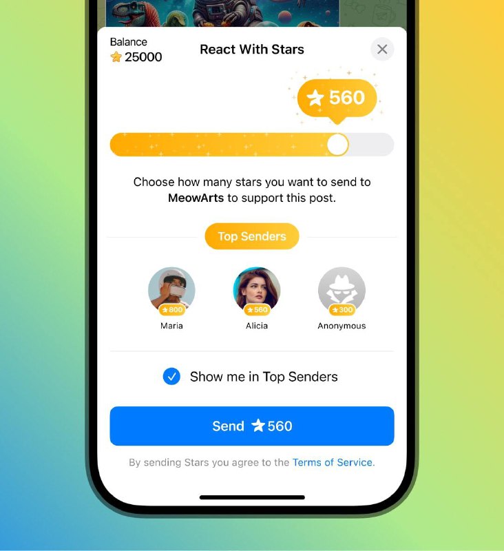 Telegram？ Onlygram! 1️⃣ 现在用户可以直接通过 Reactions 向频道主赠送 Stars （Telegram 发行的虚拟币），需自行在频道设置里开启频道所有者可以获得100% Stars 收益，Telegram 不抽成2️⃣ Telegram 推出付费订阅频道功能，可以要求用户支付一定数量的Stats才能加入相应的频道内容创作者现在可以创建特殊的邀请链接，通过每月支付月费来加入频道，费用以Telegram Stars支付
