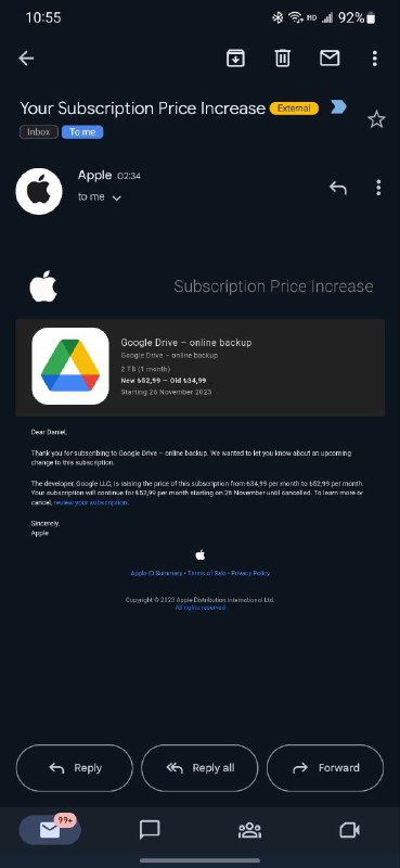 iOS 端的 Google Drive 云盘涨价，2 TB 计划涨至 52.99 里拉/月补充：2 TB 计划年付由原先的 649.99 里拉/年 降至 529.99 里拉/年，因此年付最划算