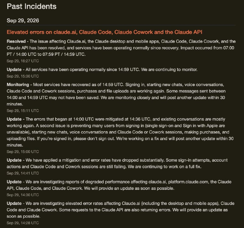 Anthropic就Claude.AI错误率问题作出说明：影响Claude.AI、Claude桌面与移动端应用、Claude Code、Claude Cowork以及Claude API的故障已修复