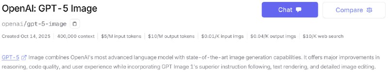OpenAI已发布新模型GPT-5 ImageOpenAI在官网和X没有更新的情况下，直接在OpenRouter上架了新模型GPT-5 Image