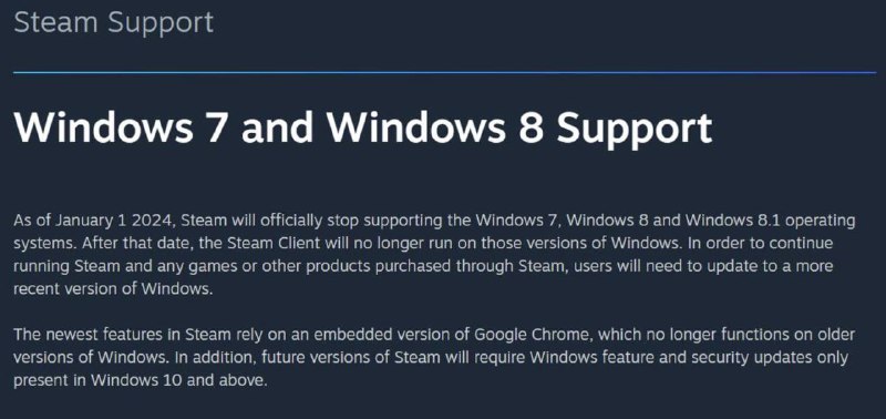 Steam 官宣：明年起不再支持win7\8系统！你用什么操作系统在玩？🗒 标签: #Steam📢 频道: @GodlyNews1🤖 投稿: @GodlyNewsBot