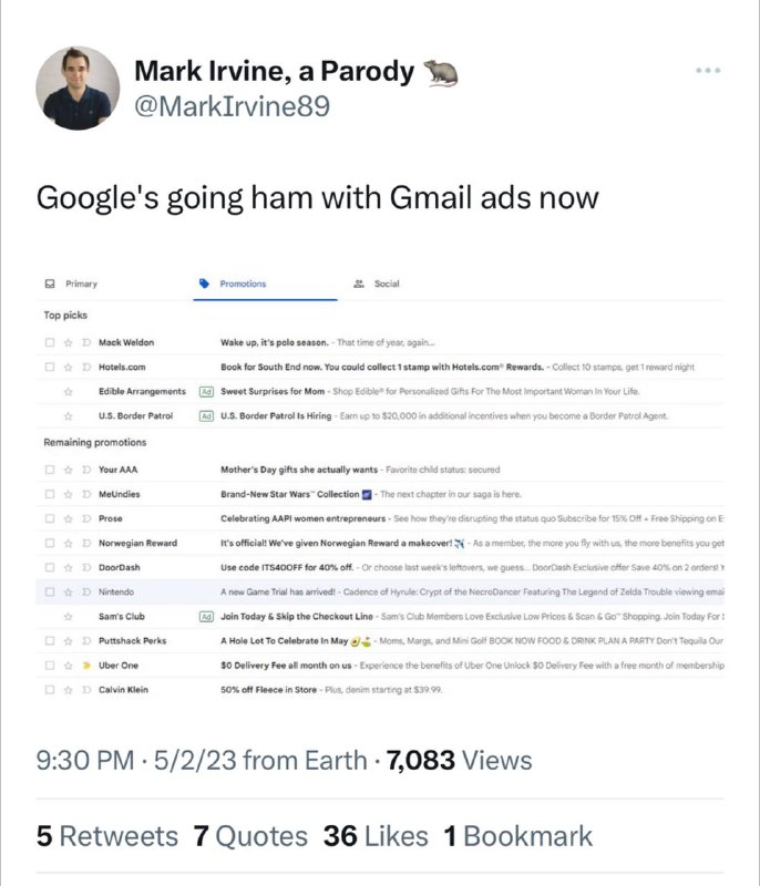 Gmail 的广告正在变得越来越多，并混进了正常的邮件中🗒 标签: #Gmail 📢 频道: @GodlyNews1🤖 投稿: @GodlyNewsBot