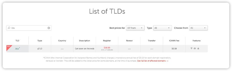 Namecheap活动：注册 .icu 域名10年 $16.90