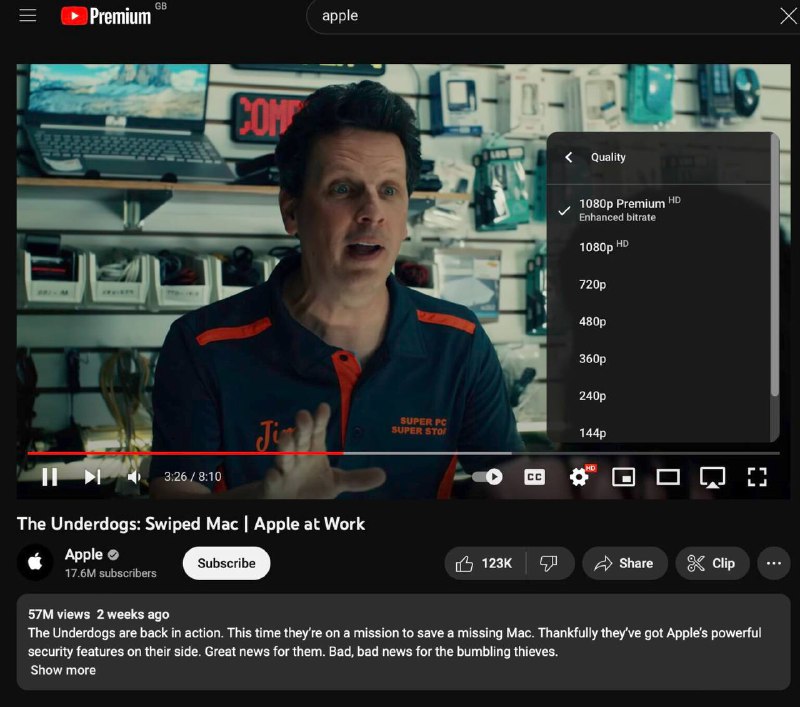 YouTube 网页版推出 1080p Premium 画质今年 4 月， YouTube 宣布推出“增强版 Bitrate”1080p 画质，并进行测试