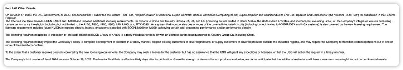 SEC 的一份公告暗示RTX 4090 包含在本次出口限制范围内目前京东自营已全线缺货，淘宝第三方价格已上涨至18000 - 20000 区间🗒 标签: #Nvidia 📢 频道: @GodlyNews1🤖 投稿: @GodlyNewsBot