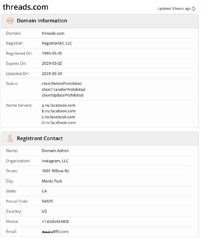 Meta 悄然收购 Threads.com 域名这一年以来，Threads 气势如虹，在全球多地的 App Store/Google Play 排行榜名列前茅，不过网页版 Threads 使用的域名一直也是 threads.net，而不是 .com
