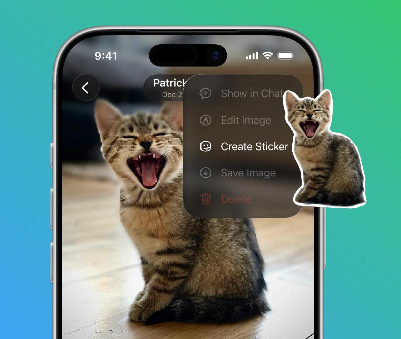 Telegram现已支持在媒体查看器中，将图片快速转换为Stickers（贴纸）具体步骤：查看图片时，点击「媒体查看器」中的“...