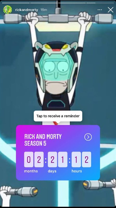 Rick and Morty 官方Ins发布快拍！点击紫色标签还可以在上线时提醒你