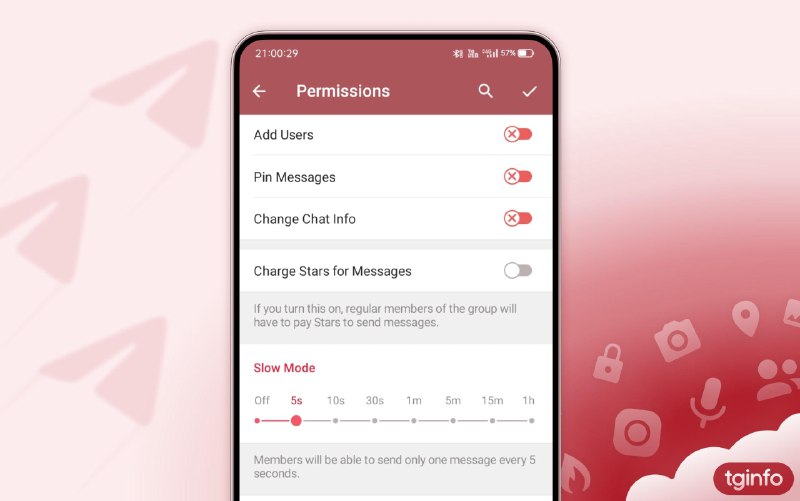 Telegram慢速模式增加「5 秒」选项在 Android 版 Telegram 12.1.0 Beta 版中，群组管理员现在可以限制成员每 5 秒内只能发送一次消息