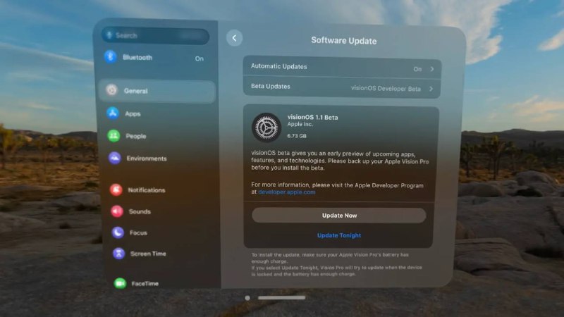 苹果为Apple Vision Pro用户发布了第一个测试版系统visionOS 1.1 Beta 1现已发布，并通过“系统设置”推送