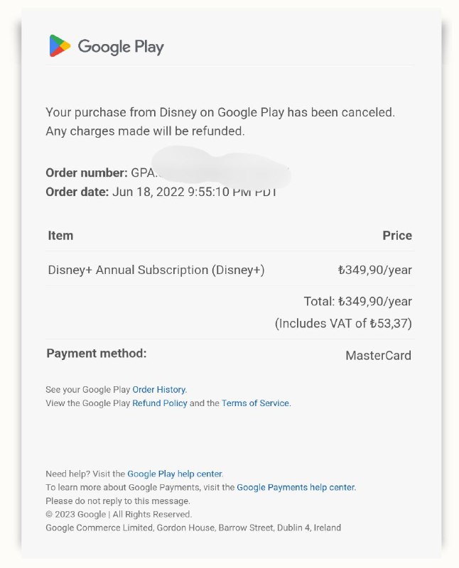 多名用户反馈，Disney土区被系统自动取消订阅了via Jason🗒 标签: #Disney #Google #土耳其📢 频道: @GodlyNews1🤖 投稿: @GodlyNewsBot