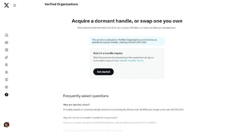 代码显示， X 可能很快开始向认证的组织出售不活跃的用户名，售价从 1 万美元起，最高50万这些更新最早是由逆向工程师 Nima Owji 发现的，他告诉 TechCrunch 他在周三看到这些更改在网络应用上上线