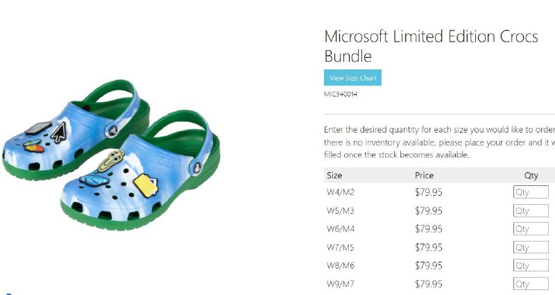 微软面向大众开售限定款定制洞洞鞋在庆祝成立50周年之际，微软在前一段推出了一款极具怀旧情怀的Windows XP定制版洞洞鞋