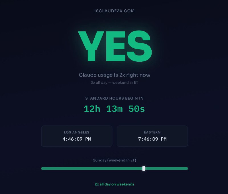 快速查看Claude与Codex 当前是否提供“双倍使用额度”🔗 