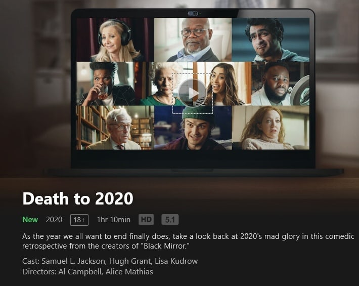 Netflix预热新剧《Death to 2020》由«黑镜»制作团队打造调侃今年太过魔幻 ,Now on Netflix!港区尚未上映,请切换到美/新节点观看.
