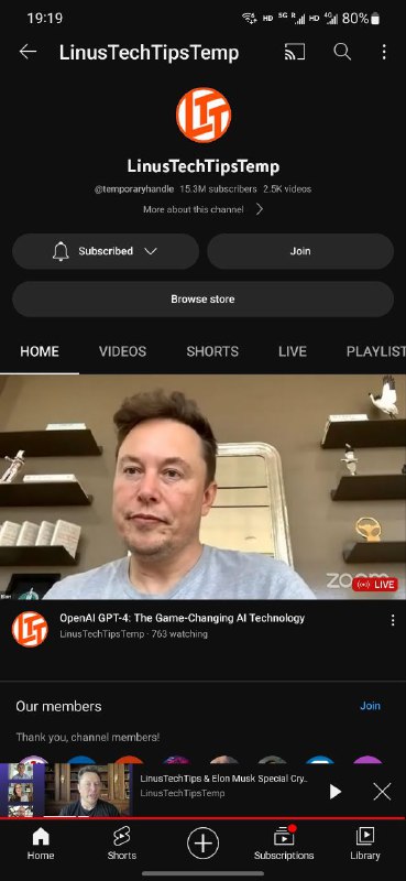 Linus Tech Tips 的 YouTube 频道疑似被黑，频道用户名被更换成了 @TemporaryHandle，目前正在直播和比特币有关的视频会议via Danielbility🗒 标签: #YouTube 📢 频道: @GodlyNews1🤖 投稿: @GodlyNewsBot