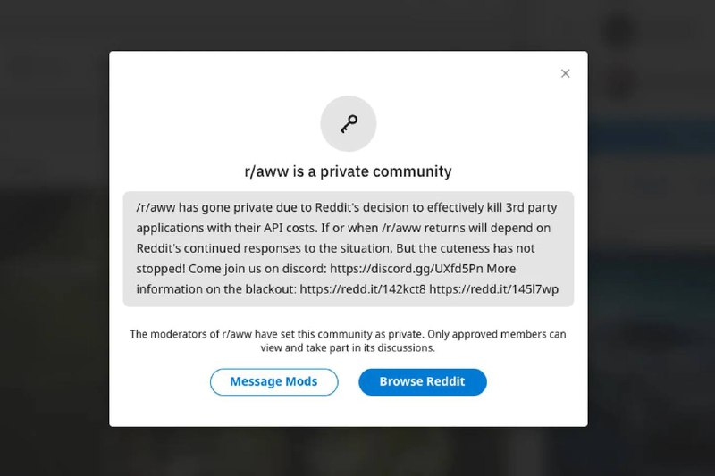 超过6000个subreddit关闭，以抗议Reddit的API更改包括Reddit上许多订阅最多的社区，如r/funny, r/aww, r/gaming, r/music和r/science，已经将自己设置为私有，以抗议Reddit即将到来的API定价变化