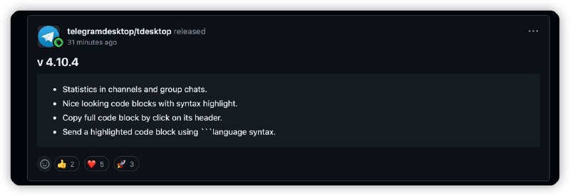 Telegram PC端支持查看群组和频道统计了，顺便优化了一下高亮代码块