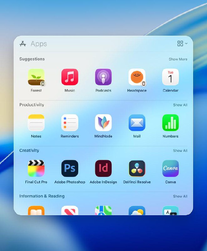 macOS 和iPadOS内容更新macOS：- 文件现在支持自定义颜色和emoji - 可以通过Continuity 获取iPhone的实时活动、拨打电话- Spotlight 优化，用户可以使用简写快速操作——“sm”代表“发送消息”(send message)，“ar”代表“添加提醒”(add reminder)