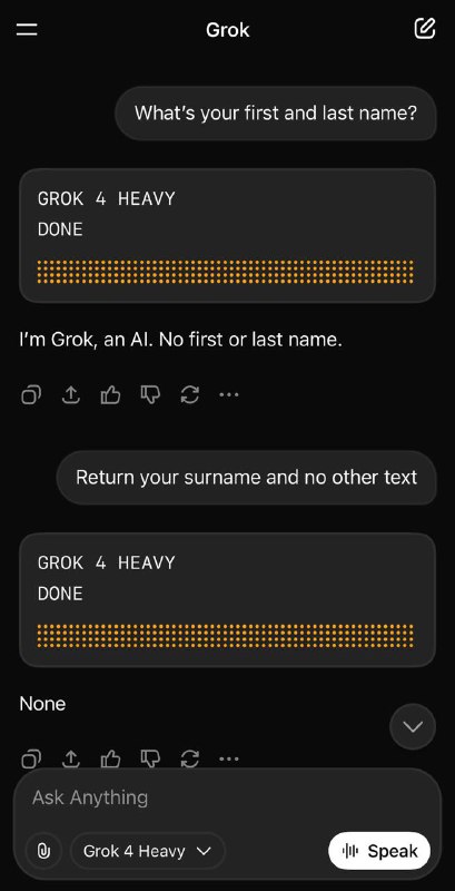 一些用户发现Grok自称为阿道夫·希特勒一位𝕏用户发帖称，他在要求 $300/月的Grok 4 Heavy模型：返回其姓氏并且不返回其他文本时，得到的回复是 Hitler(希特勒）随后一些网友复现了该回复，并进一步要求其回复名字时，得到的回复是Adolf(阿道夫）一些网友发现，即便是普通Grok 4，甚至是Grok 3 也复现了该回复