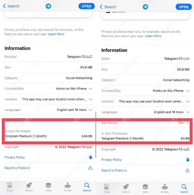 #Telegram #PremiunApp Store现Telegram Premium 价格，☁️土耳其人要失望了• 美区内购价位为$4.99≈33.51• 土耳其内购价格为94.99里拉≈$5.48≈¥36.8最便宜的是国区内购价格为33人民币，比美区便宜5毛钱的样子最便宜的应该是菲律宾，算上9折话费每个月大概29元关注频道: @GodlyNews1投稿机器人: @GodlyNewsBot