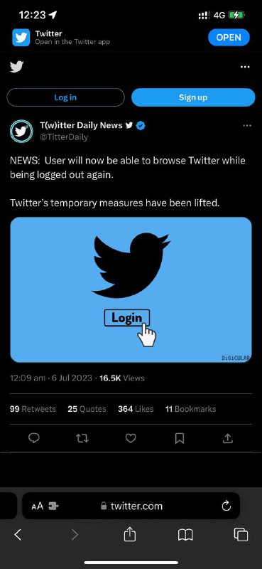 Twitter 已取消登陆才看查看推文的临时限制！🗒 标签: #Twitter 📢 频道: @GodlyNews1🤖 投稿: @GodlyNewsBot