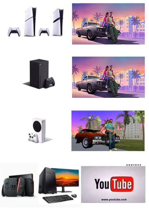 你认为哪个图片更符合GTA VI 首发时各平台玩家的处境 🙂🗒 标签: #GTA 📢 频道: @GodlyNews1🤖 投稿: @GodlyNewsBot