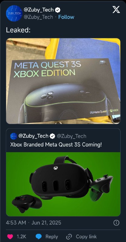 Xbox联动版Meta Quest 3S流出：含Xbox 手柄和3 个月XGP Ultimate日前有人在X 上放出了Xbox 版Meta Quest 3S 的包装照片
