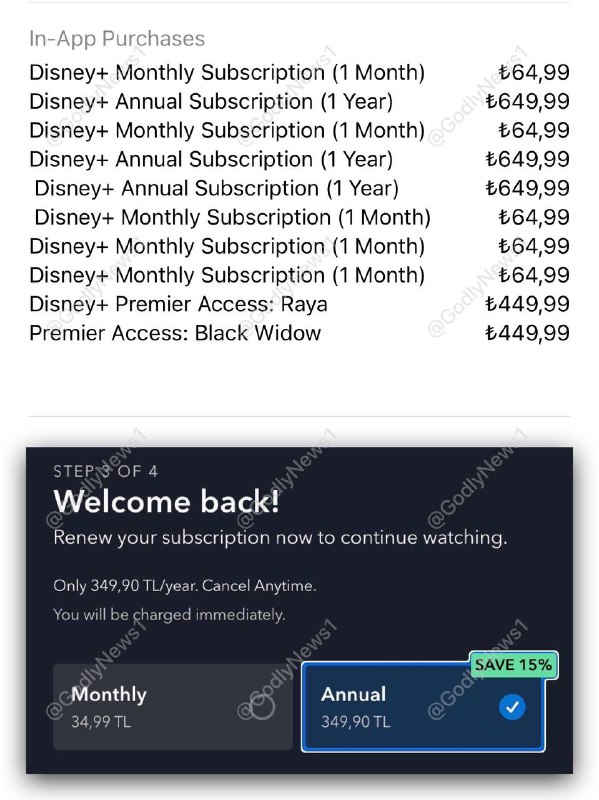 土耳其 App Store 的Disney Plus订阅涨价Disney Plus 月度与年度订阅已分别在土耳其 App Store 上涨至 ₺64.99（¥24.30) 与 ₺649.99（¥243.06)，同比增幅约 86%