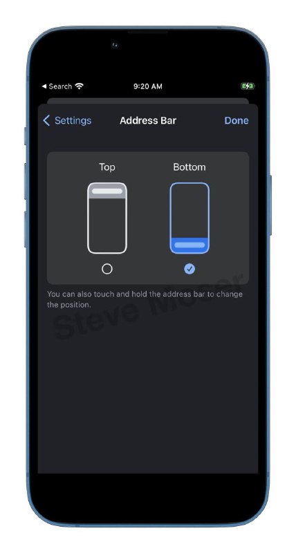 Safari 改界面 2 年后，Chrome for iOS 也将地址栏移到屏幕底部今天， Steve Moser 于 Twitter 表示，从新版 Chrome for iOS Beta 中，用户可以选择将 Chrome 的地址栏改为下方，如同跟 Safari 一般
